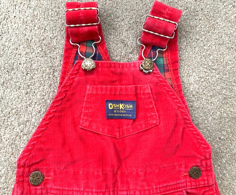 Vintage 1980s Oshkosh flannel lined corduroy overalls toddler size 18 months union made in USA holiday outfit