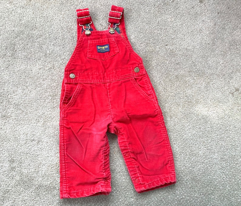 Vintage 1980s Oshkosh flannel lined corduroy overalls toddler size 18 months union made in USA holiday outfit