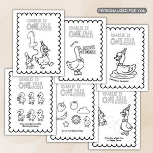 One Silly Goose Coloring Page & Activity Sheet – 6 Pack Birthday Activity, Personalized Coloring Placemat, 1st first Goose Party Game Favor