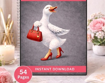 Silly Goose ノートカバー、ピンクファッションプリント（デジタルダウンロード）