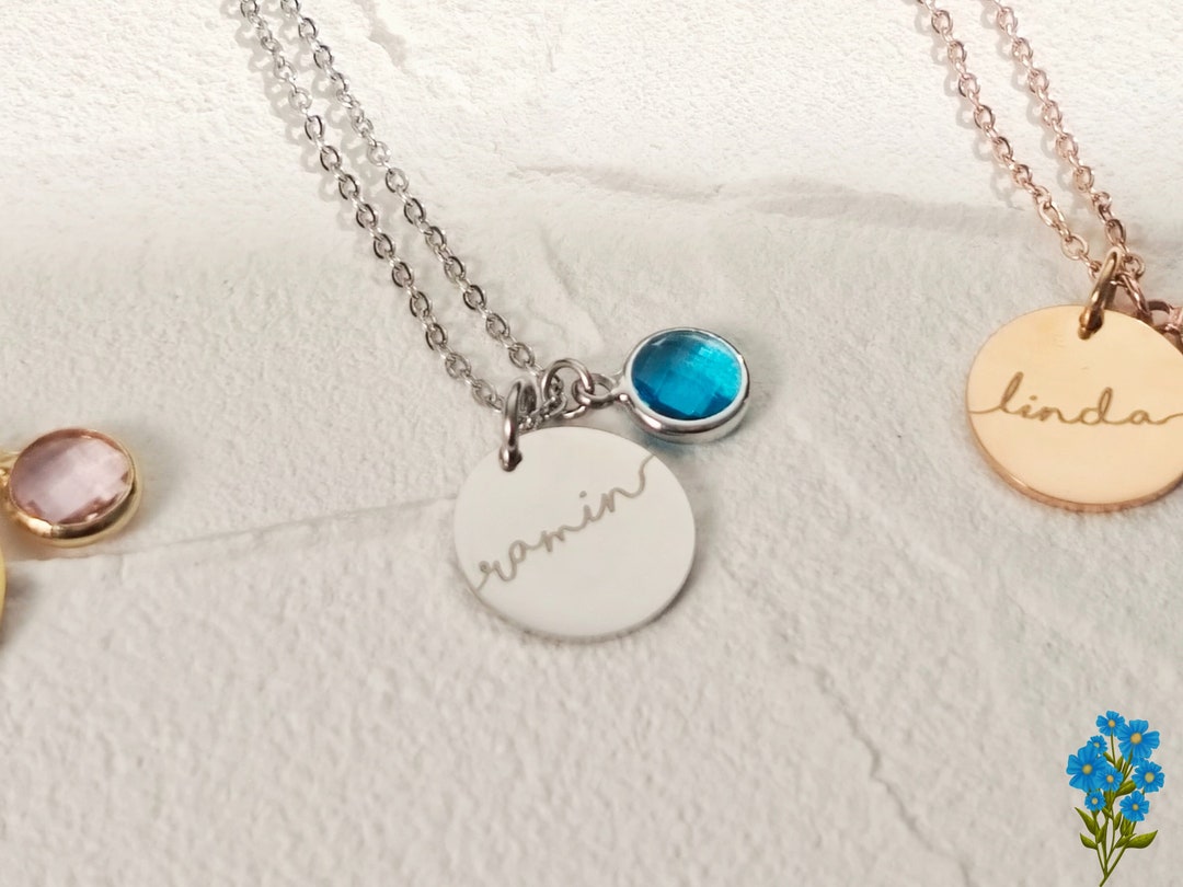 Esme Initial Birthstone Personalised Necklace Customized Round - Etsy