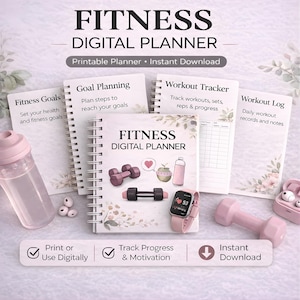 Digital Fitness Planner | Workout, Meal & Weight Loss Tracker (PDF Download, 39 Pages)