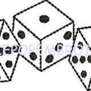 May include: Three white dice with black dots, each showing a different number. The dice are arranged in a row, with the first die showing a 5, the second die showing a 1, and the third die showing a 6.