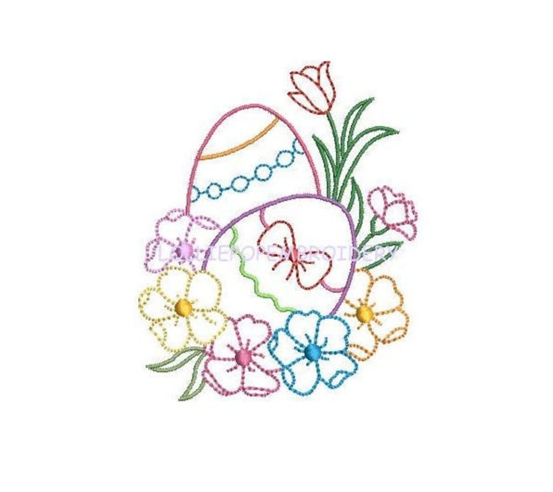 Instant Download - Easter Egg Floral Outlin * Machine Embroidery Design ...