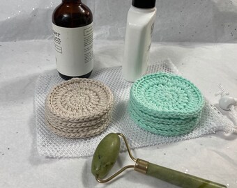 Makeup Removal and Facial Cleansing Pads with laundering bag and care instructions