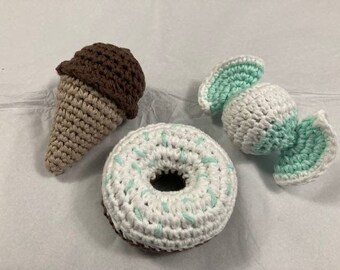 Cat Toys, Catnip Toys, Donut, Candy, and Ice cream cone,  Crocheted catnip Toys, Sweet Treats, Chocolate Mint set of 3