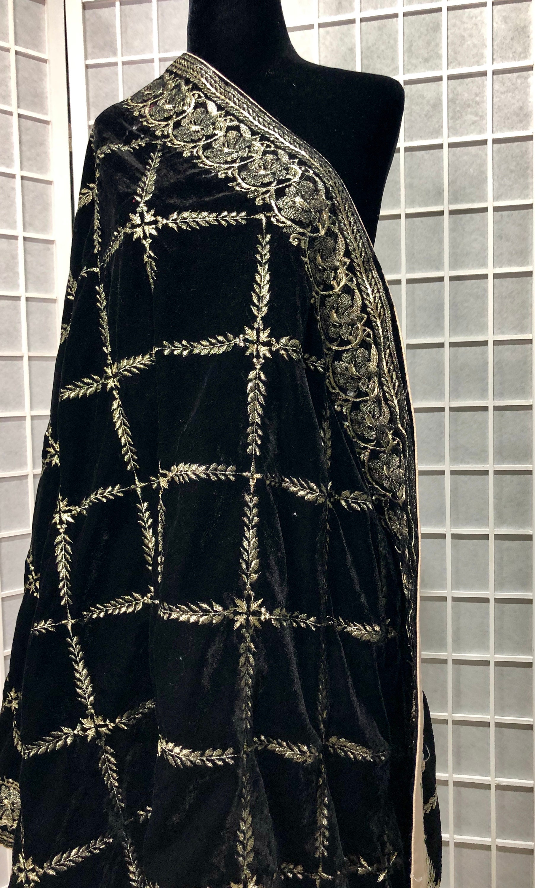 Black & Gold Velvet Shawl Embellished with Gold Thread work Etsy