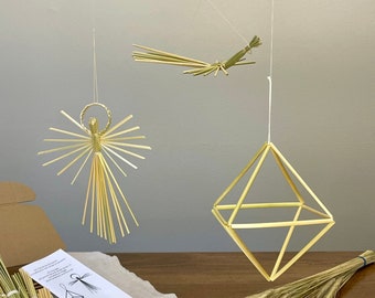 DIY Ukrainian Straw Kit to make your own straw ornaments (Bird, Angel, Himmeli)