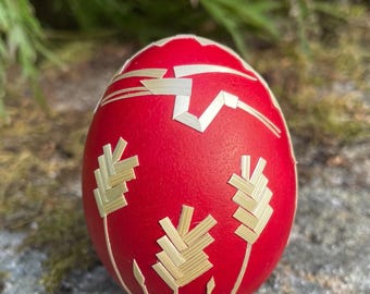 Easter egg (decorated with natural wheat straw), Chicken eggshell, Ukrainian Easter egg