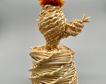 Handwoven Straw Cactus Decor – Natural Folk Art Craftsmanship