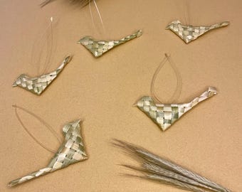 Handmade Natural Straw Bird Christmas Ornament: Set of 5