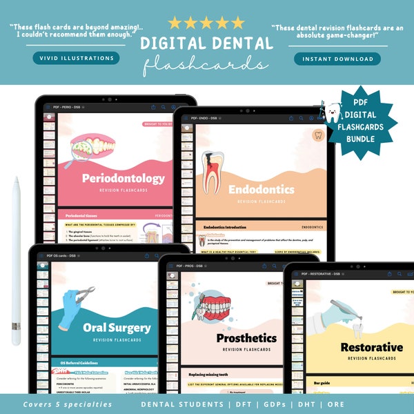 Dental Study Buddy Zahnmedizin DIGITALE PDF-Revisionskarten für Zahnmedizinstudenten 2024 | 5 Spezialitäten-PAKET| Geschenk für Zahnmedizinstudenten
