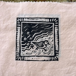 pluvier siffleur linogravure oiseau de mer