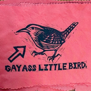gay ass little bird patch linocut carolina wren meme