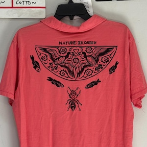 nature is queer protect biodiversity  shirt linocut print