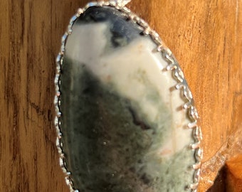 Yellowstone green moss agate pendant with sterling silver findings and chain