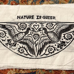Nature is Queer backpatch linocut gay geese