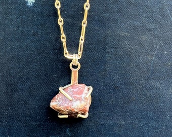 Oregon Coast Pink Brecciated Jasper pendant with sterling silver prong setting and sterling silver link chain