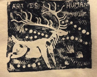 elk cave art is human patch linocut