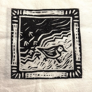 piping plover patch linocut sea bird sand piper