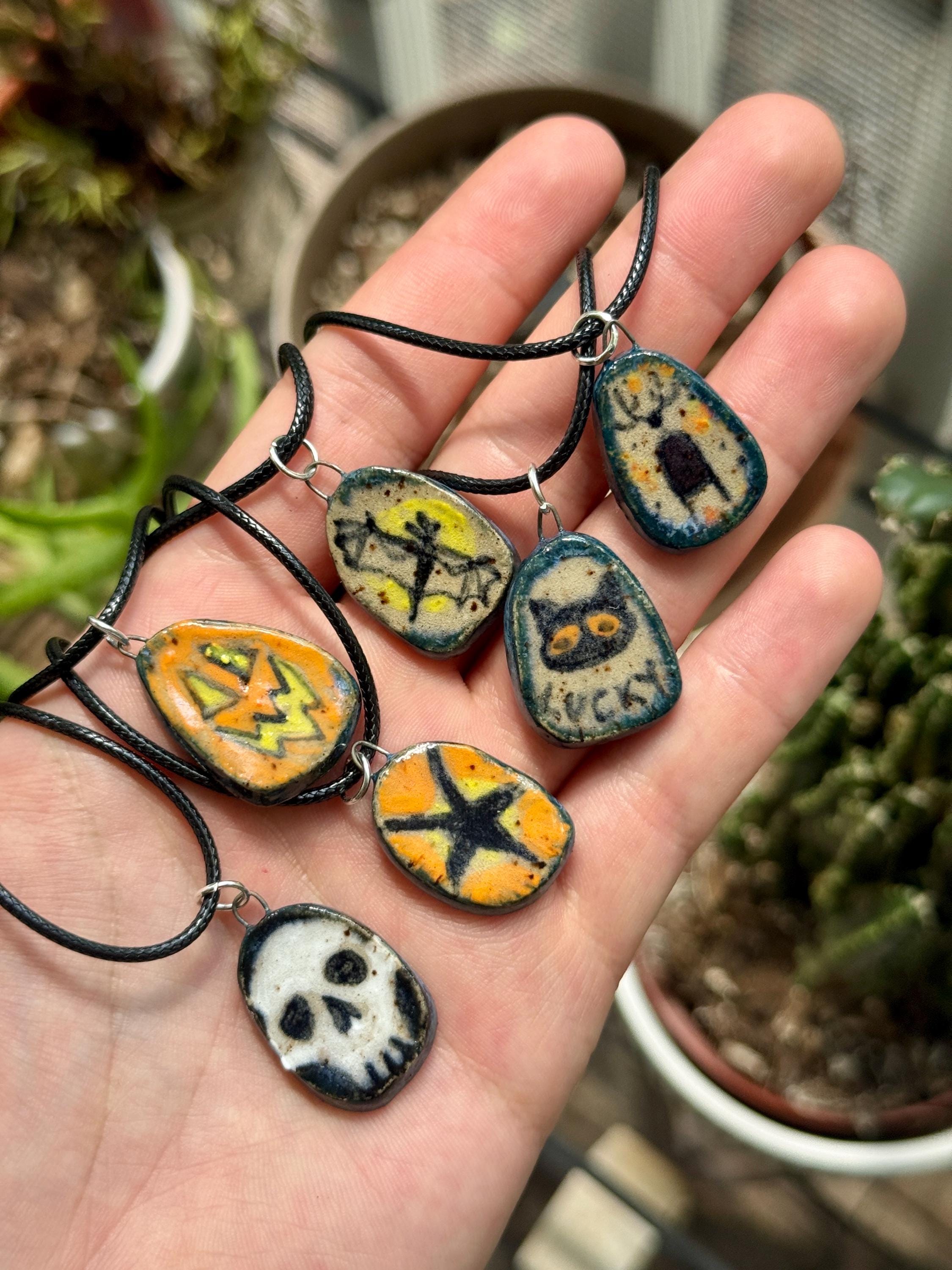 halloween handpainted Handmade ceramic necklace