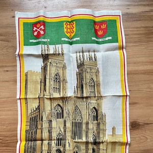 Vintage Souvenir Irish Linen Tea Towel - West Front of York Minster Tea Towel  - Linen Tea Towel - Vintage Tea Towel - Travel Tea Towel