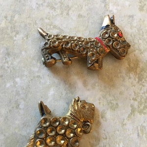 Vintage 1940’s Scottie Dog and Westie Brooches (Westie has jump ring as well as pin back) Dog Charm/Pin, Westies,  Scotty, Gold Tone/Brass?