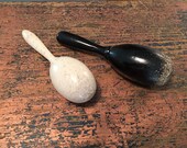 Pair of Vintage Wood Darning quot Egg quot Tools - Milk Paint - quot Chippy quot Paint in Black and White