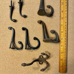 Lot of 7 Vintage Cast Iron Coat Hooks - Antique Salvage - Wall Hooks - Wall Hanging Decor - Home Schoolhouse - Schoolhouse - Double Hook