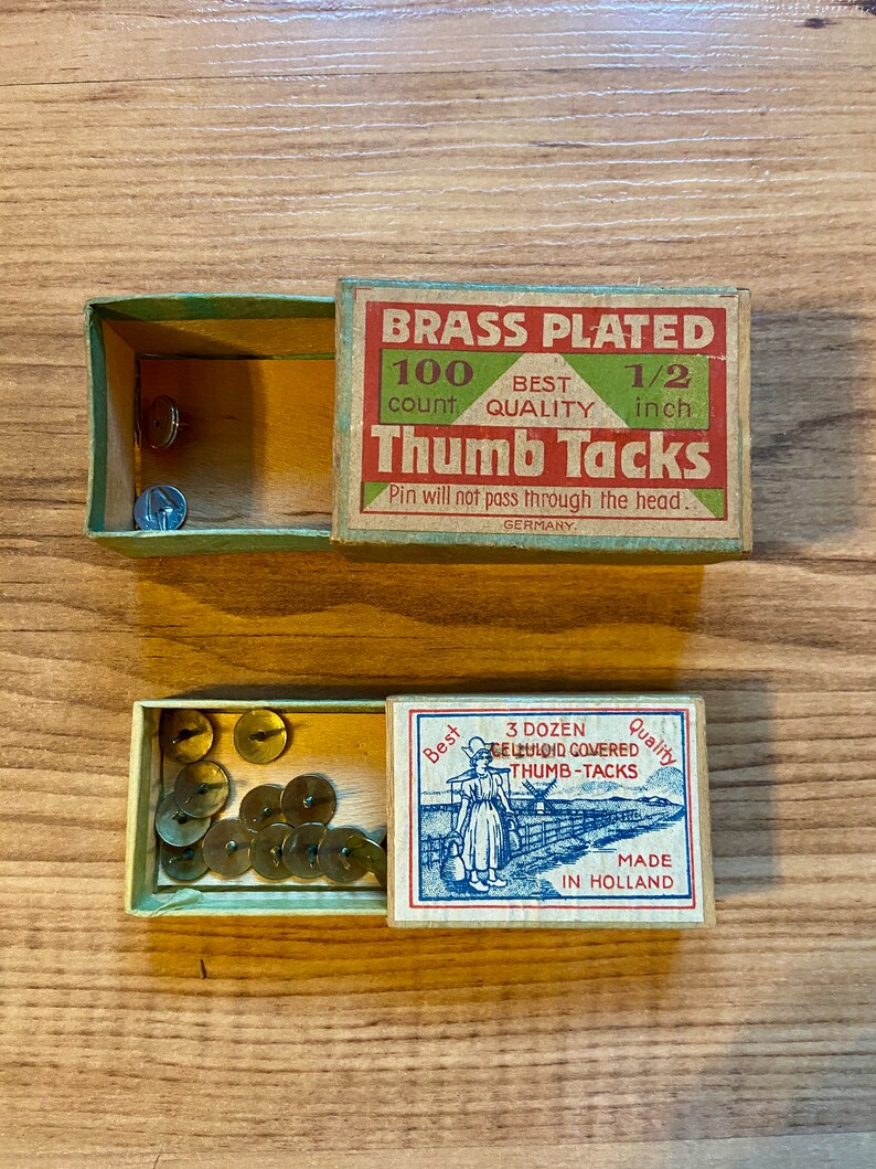 Set of 2 Vintage Thumb Tack Boxes With Tacks Holland Etsy
