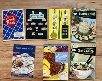 Group of 7 Vintage Cookbooks & Pamphlets - Metropolitan Cook Books - Good Housekeeping - Iconic American Foods - Softcover Cookbook- Recipes