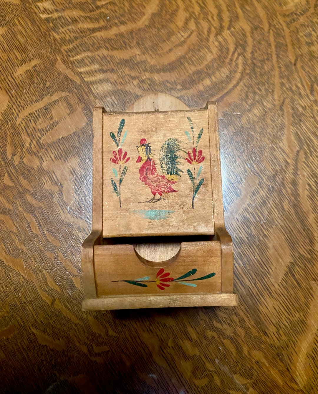 Antique/vintage Wooden Matchbox Holder in White With Red Rooster Design ...