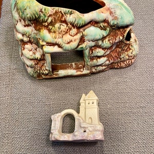 Set of 2 Vintage Tank or Terrarium or Fairy Garden Decor - Vintage Fish Tank Houses - Swim Thru Castle - Vintage Aquarium - Fish Tank Castle