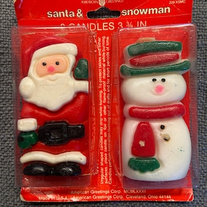 Vintage Santa Claus & Snowman Candles in Original American Greetings Package - Vintage Christmas Decor - Vintage Holiday - Christmas Candles