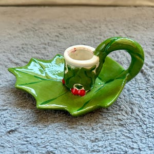 Vintage Christmas Mid-Century Ceramic Holly Leaf Candle Holder - Christmas Ceramics - Christmas Hostess Gift- Vintage Christmas - Holly Leaf