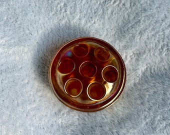 Vintage Marigold Carnival Glass Flower Frog – 7-Hole Dome