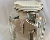 10 Vintage Aluminum Cookie Cutters in Vintage Hoosier Style Jar - Retro Gingerbread Snowmen Santa Tree Aluminum Cookie Cutters - Baking