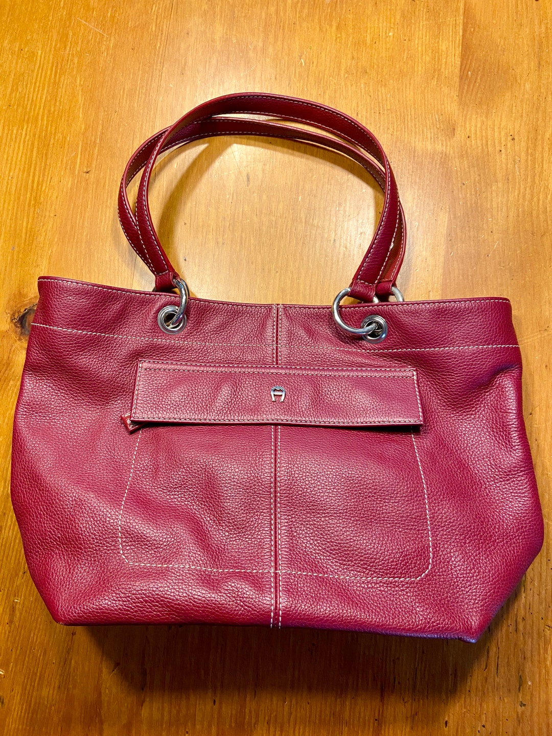 Large Vintage Etienne Aigner Red Leather Shoulder Bag With Silver-tone ...