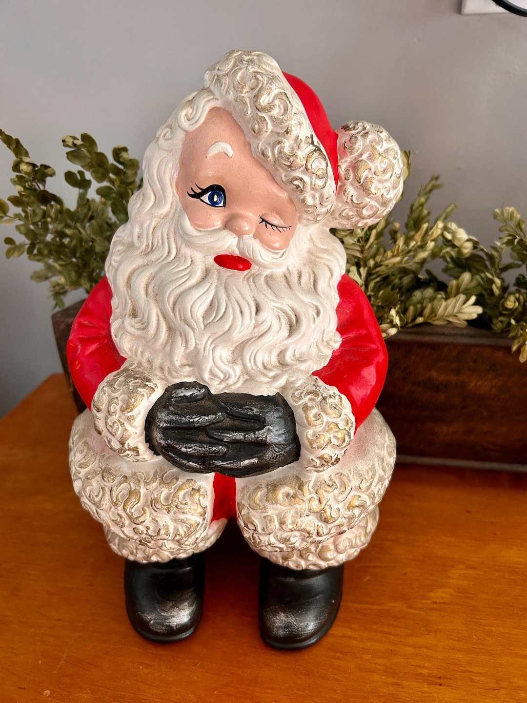 Ceramic Springtime Santa Vintage Ceramic Large Winking Santa Claus - Mid-century Christmas ...