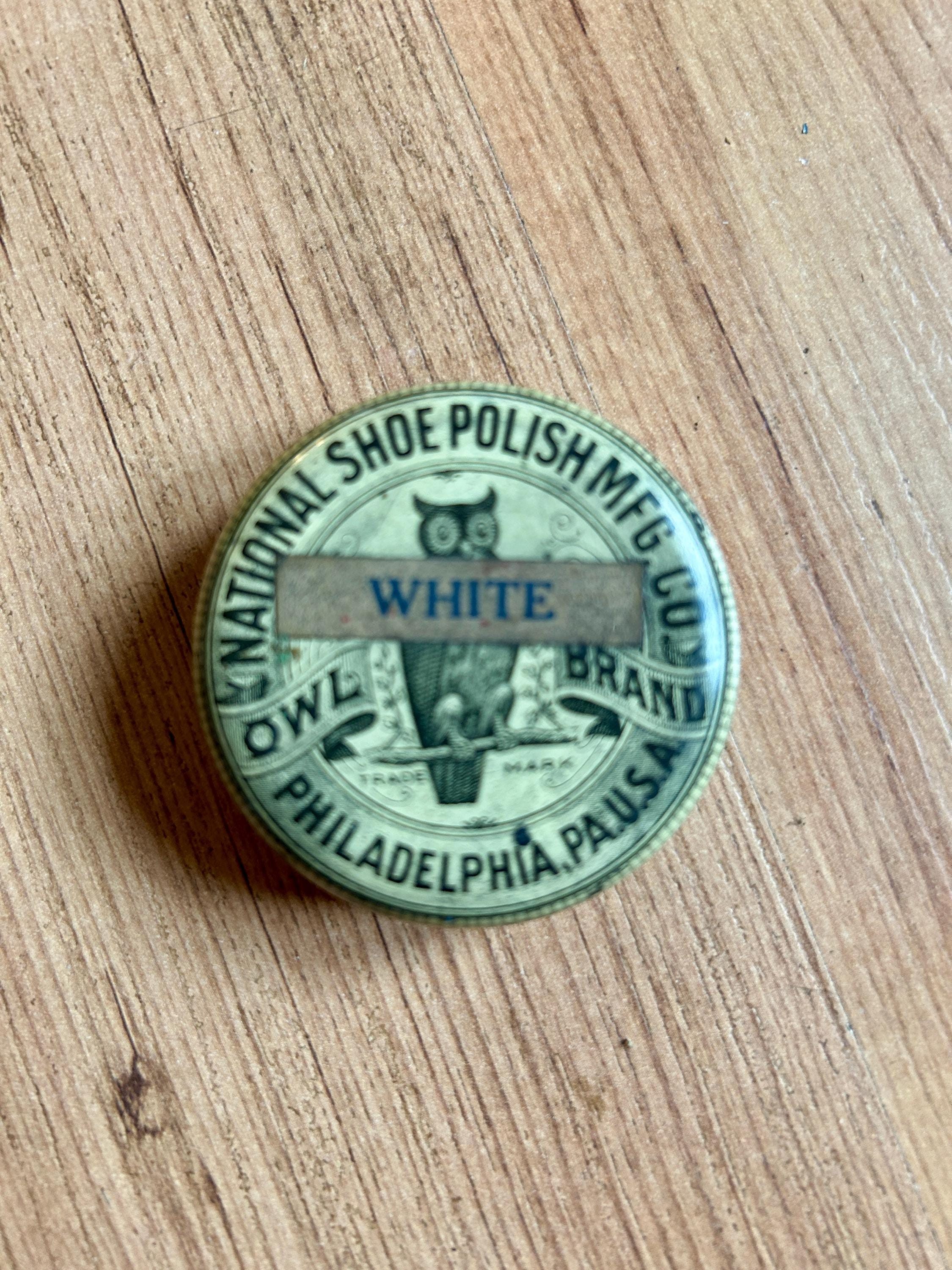 Vintage National Shoe Polish Mfg Co Tin - Owl Brand Shoe Polish - White Shoe Polish Tin - Vintage Advertising Tin - Vintage Owl Tin