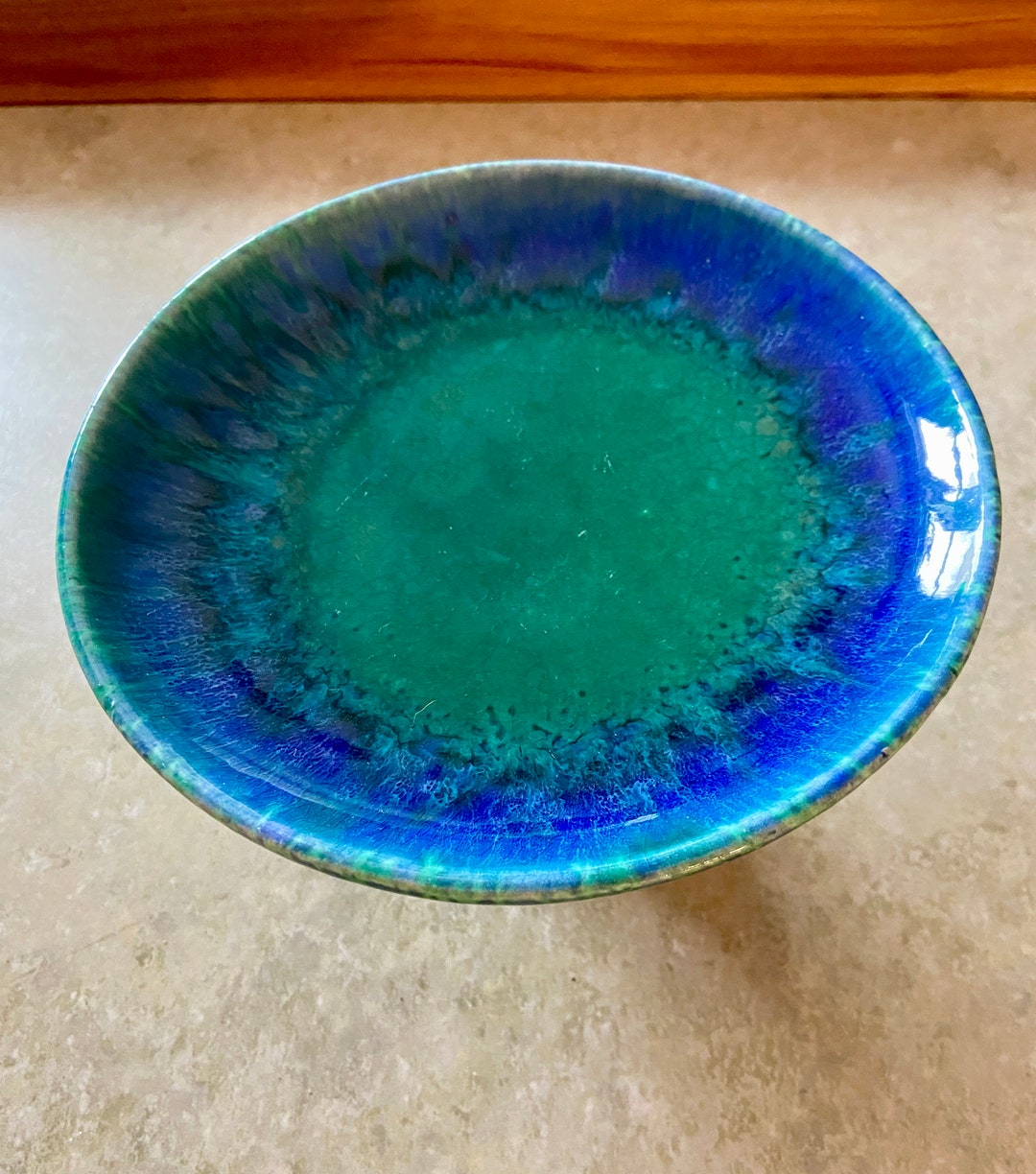 Vintage Haeger Ikebana Pedestal Florist Dish/vase in Sleek Glossy Green