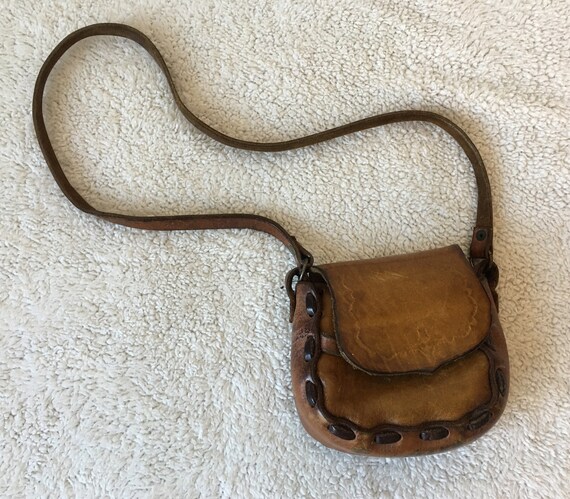 1970s leather handbag - leather purse kit bag - bo