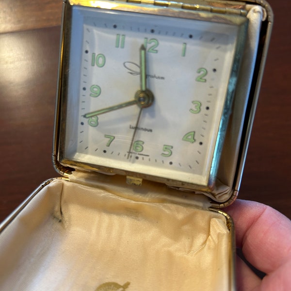 Vintage Ingram/Luminous/Aristocrat Folding Travel Clock- Brass & Reflective Numbers - Gift Idea - Wind Up Travel Alarm Clock- Vintage Clock