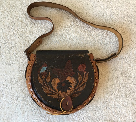 1970s leather handbag - leather purse kit bag - bo