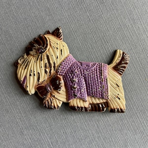Vintage Terrier/Scottie Dog Brooch - Vintage Pin - Painted Metal Dog Brooch - Purple & White Painted Metal Dog Pin with Rhinestone Eye