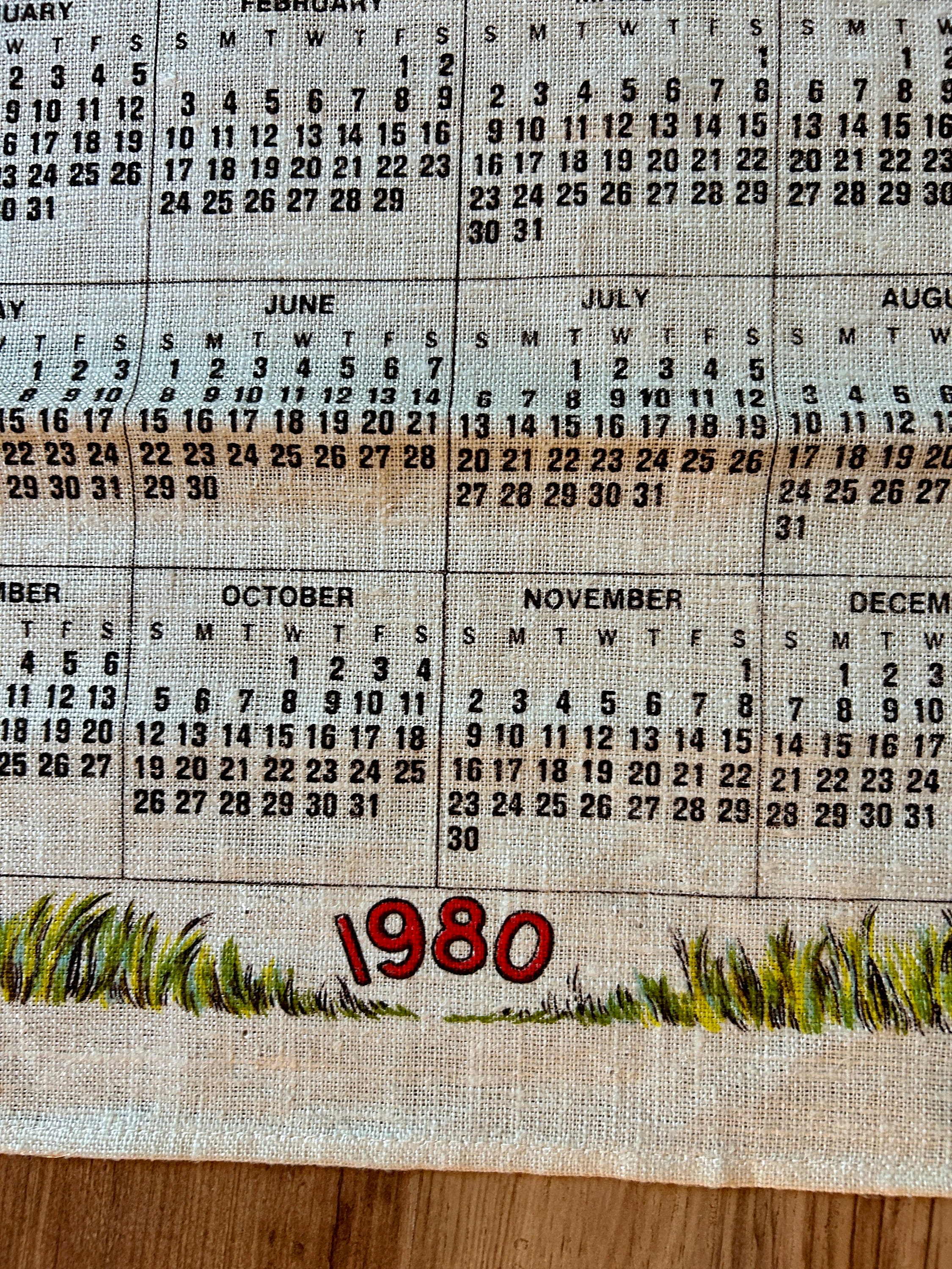 Vintage Stevens-like 1980 Linen Wall Calendar - Heritage