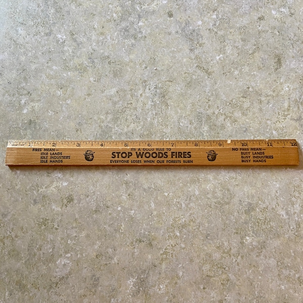 Antique Wooden Ruler - Vintage Smokey the Bear Wood Ruler - PA Forestry Advertising - Vintage School - Vintage Office- Advertising Rulers