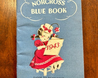 Vintage 1943 Norcross Blue Book Date Calendar - War Years Date Book with Happy Graphics - Vintage Holiday Book - Birthday Reminder Book