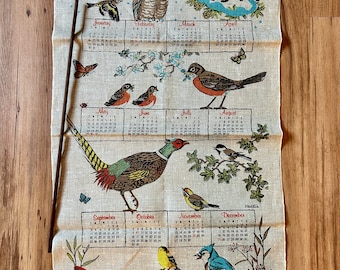 Vintage Hattie 1977 Linen Wall Calendar - Bird Wall Calendar- 1977 Nature Calendar - Linen Calendar Towel