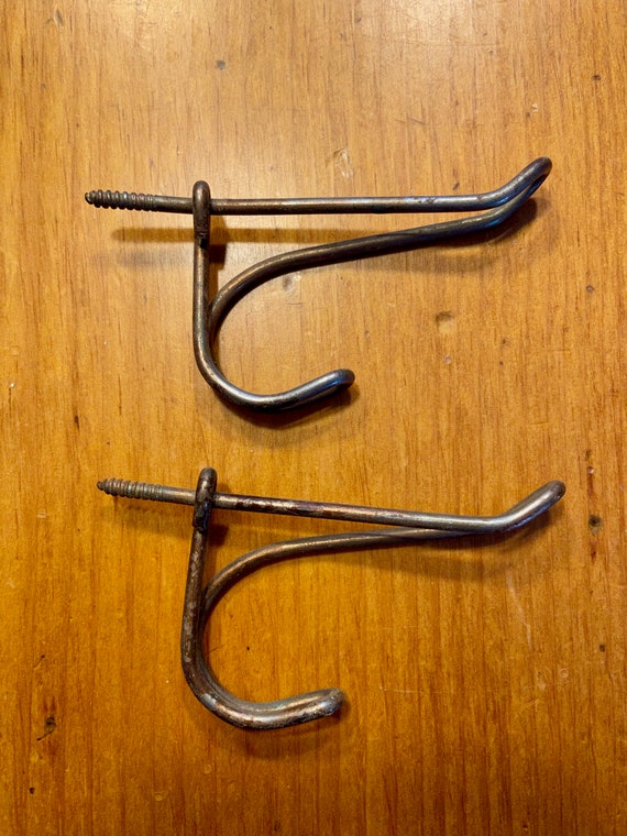 Vintage Wire Coat Double Hooks Set of 2 Screw-in Hooks Salvage DIY Projects  Wall Hanging Decor 